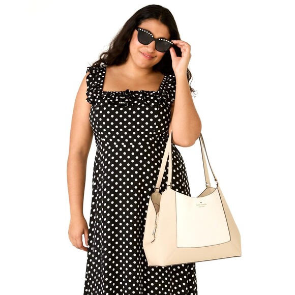 New Kate Spade Lena Colorblock Large Triple Compartment Shoulder Bag Light Sand - Picture 3 of 5